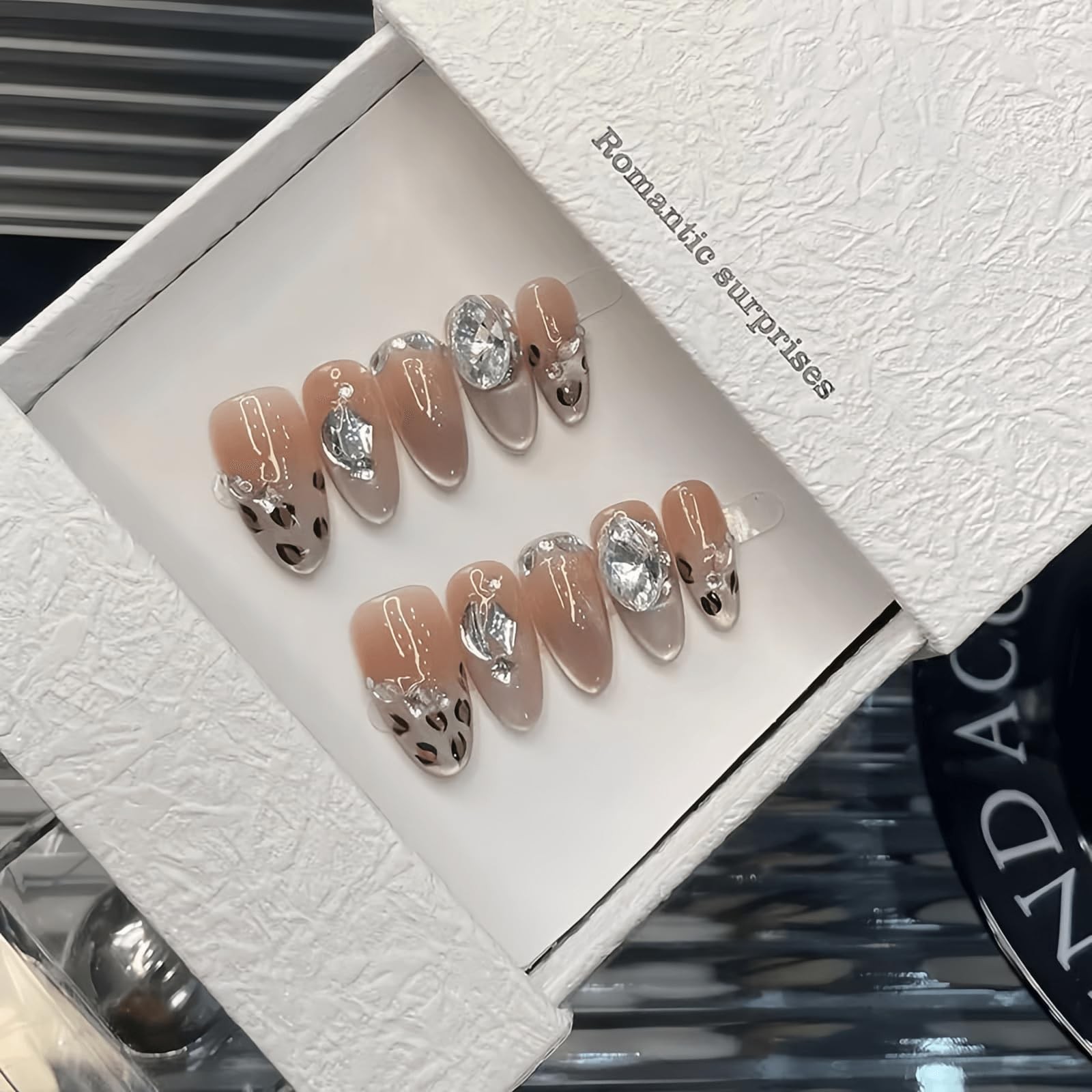 Almond Press on Nails Medium – 10pcs 3D Handmade Press on Nail French Tip Sty…