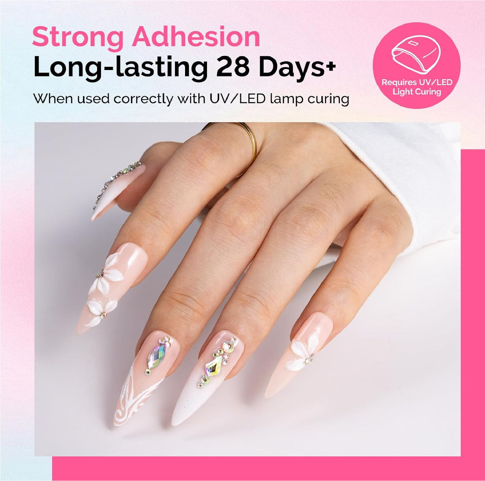 2Pcs Nail Rhinestone Glue, 3D Gel Nail Art Design Strong Adhesive Nail Gem Glue