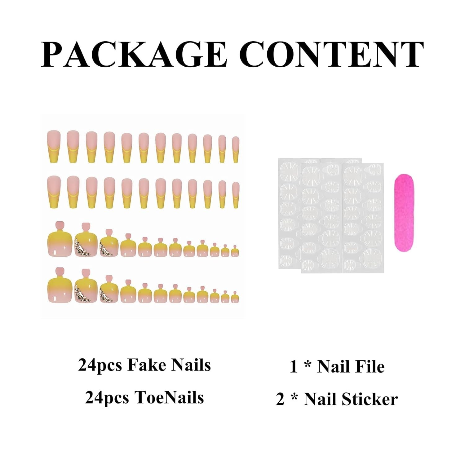 Press on Toenails French Tip Toe Nails 120Pcs Soft Gel X Toe Nail Tips, Yellow
