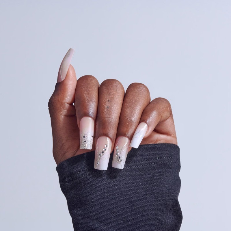 Jeweled Press-On Fake Nails Long Square – Wrapped in Beauty – 35ct