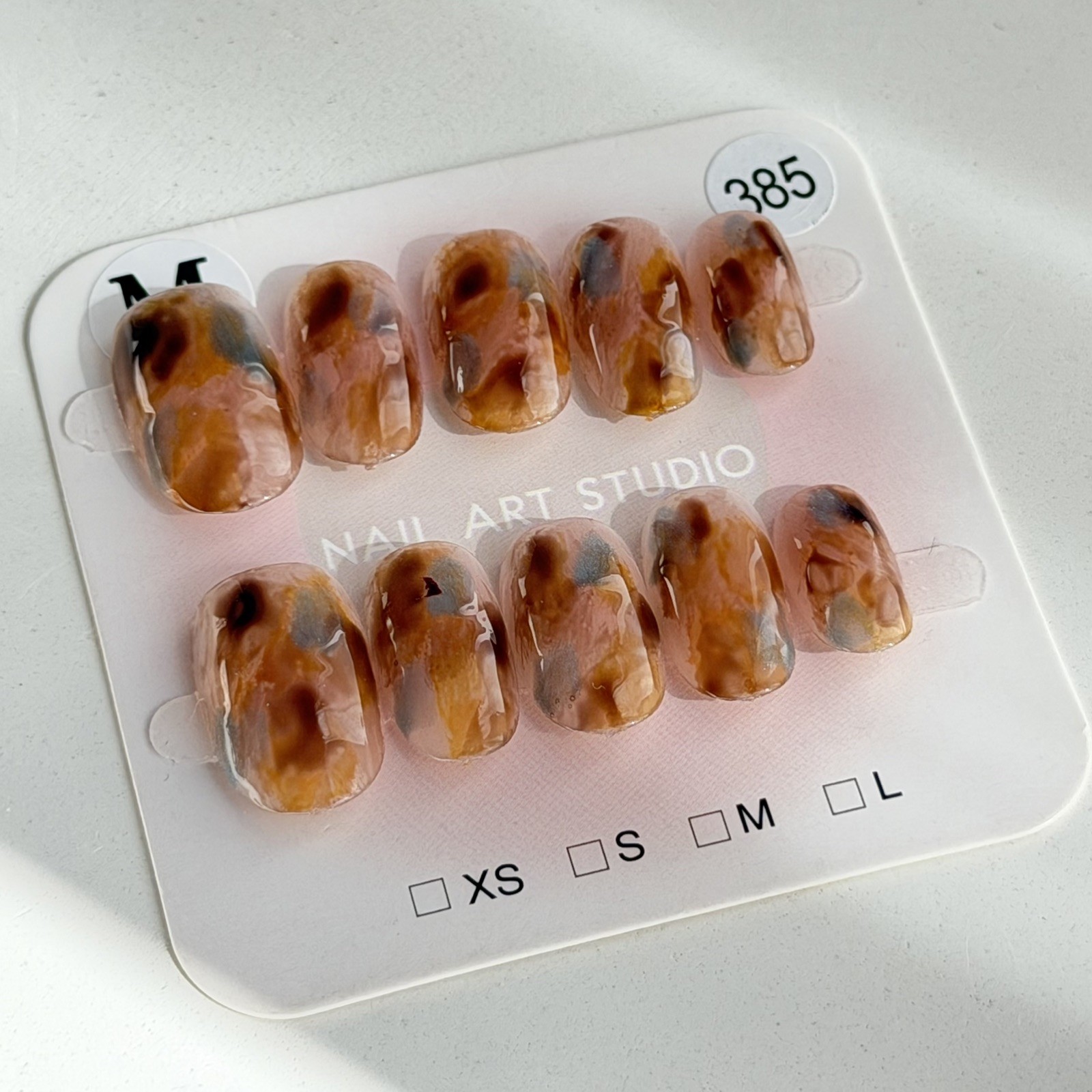 Handmade Amber Ombre Press-On Nails Short Oval Size M Gradient Reusable 385