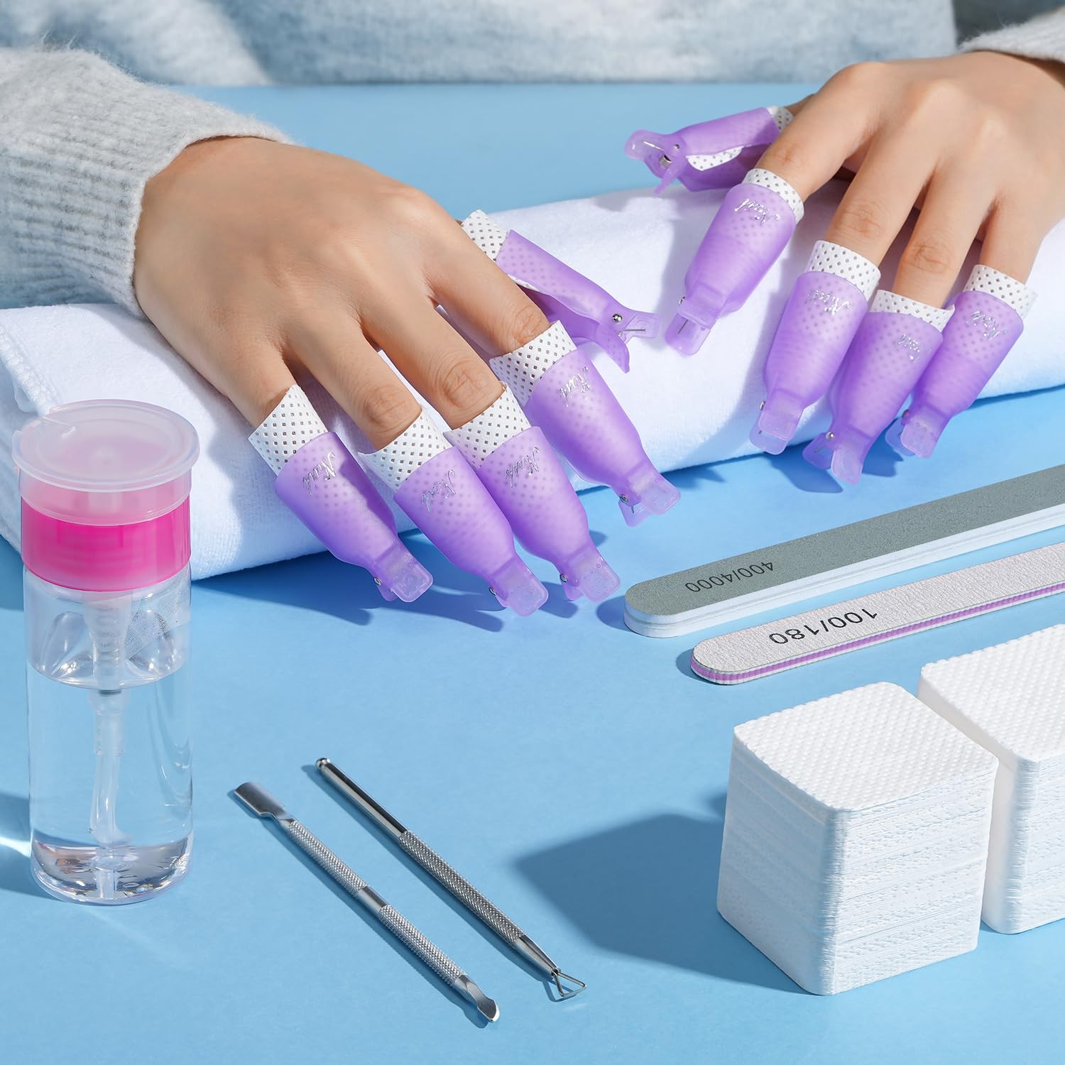 TsMADDTs Nail Polish Gel Remover Tools Kit with Lint Free Wipes, A-Purple