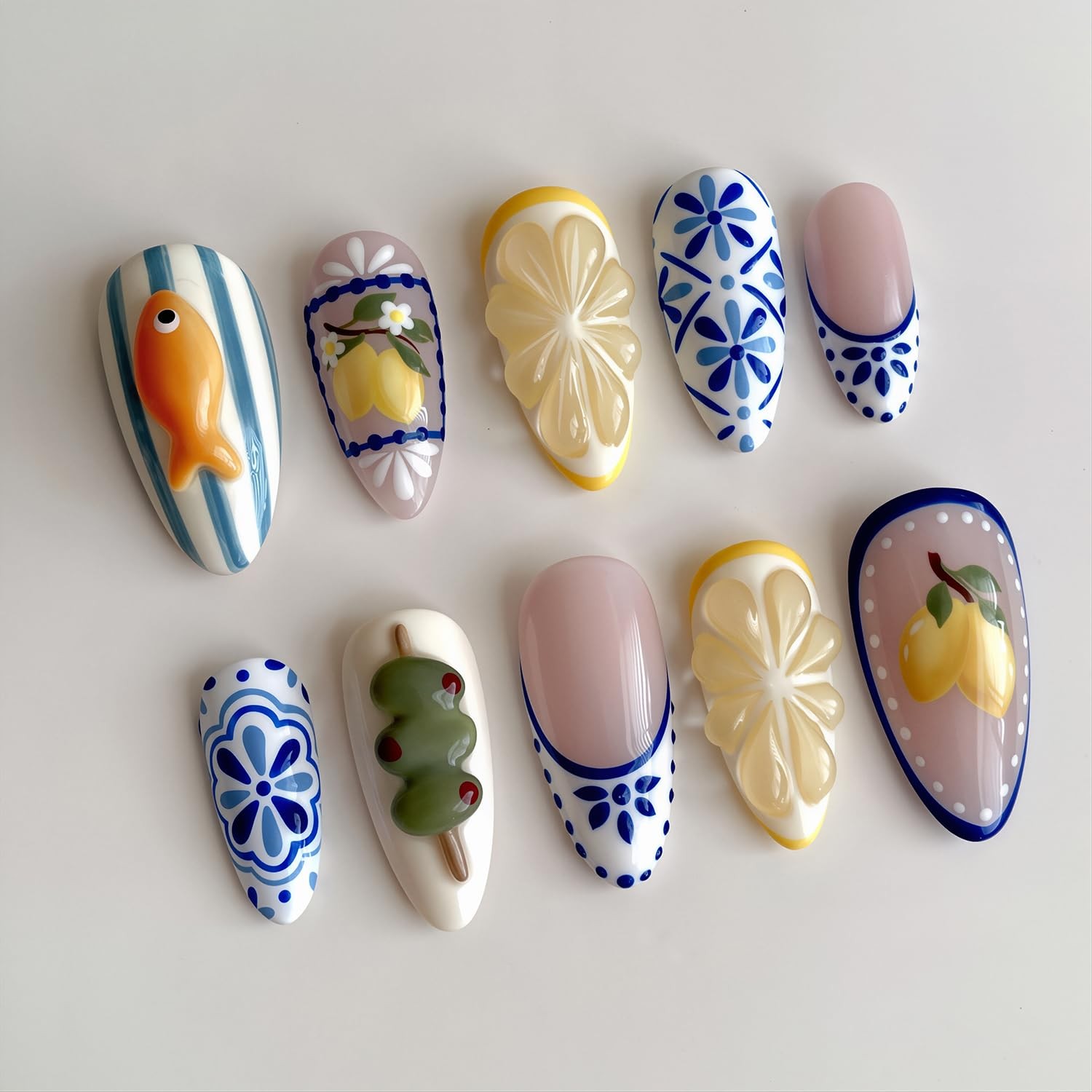 24pcs Summer Press on Nails Medium Almond Fake with Almond, Manicure-13