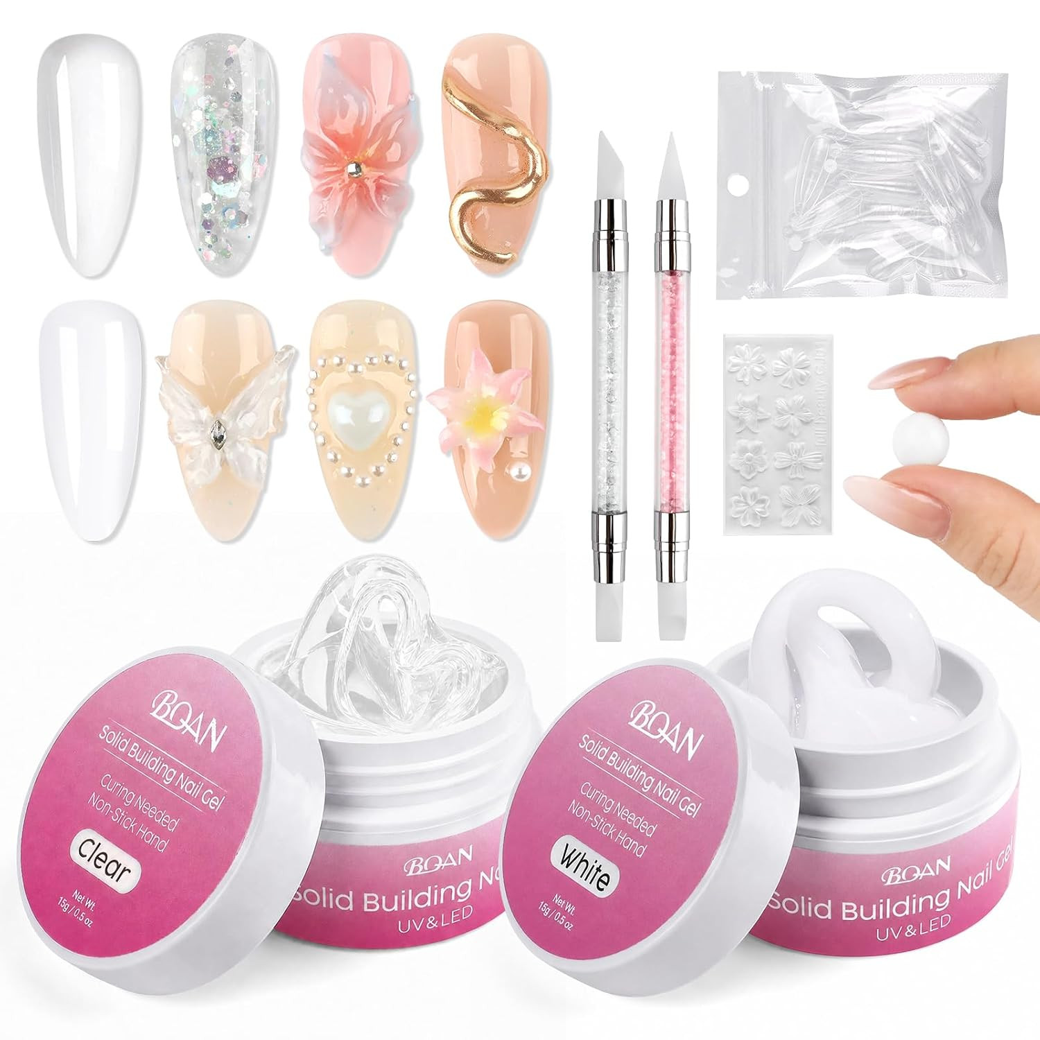 3D Sculpting Gel for Nail Art 2Pcs, White & Clear Solid Builder Gel | Non-Sticky