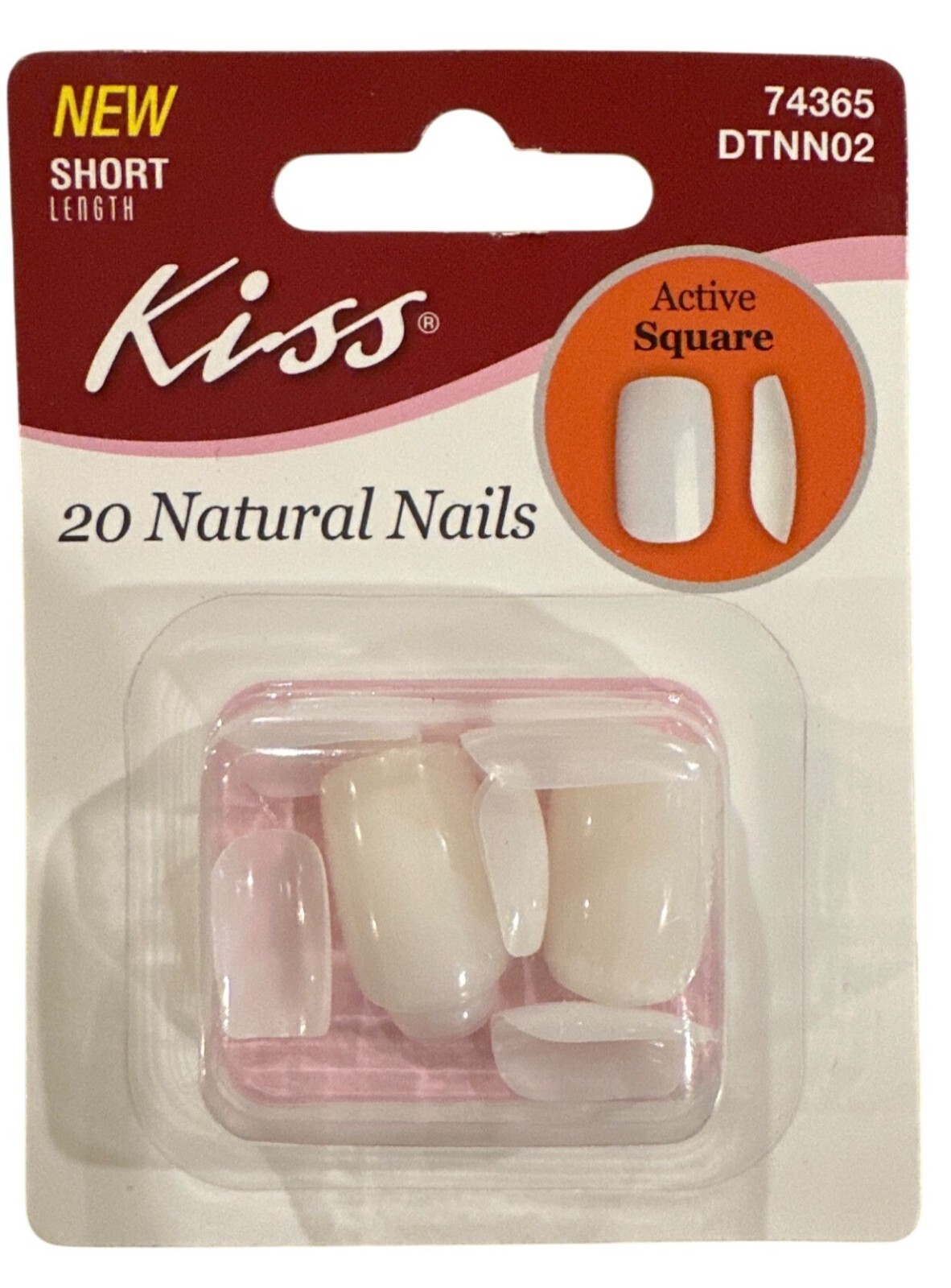 Kiss Natural Nails 20 Nails Short Square Glossy White+Natural Aesthetic Finish