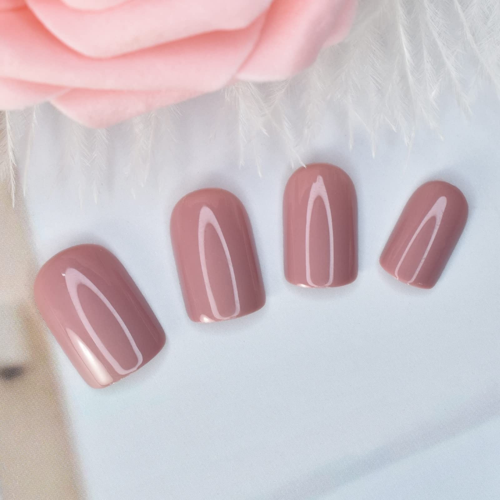 Medium Squoval Glossy Press on Nails Pure Pink UV False Nails Salon Manicure …