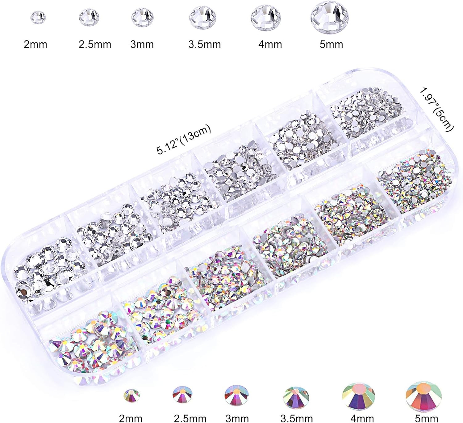 3000 PCS Rhinestones for Craft, AB Rhinestones Flat Back (Small Size 1.5-5 mm)
