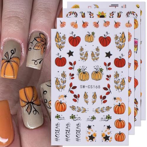 Fall Nail Art Stickers Decals Autumn Pumpkin Nail Decals 8PCS 3D fall pumpkin