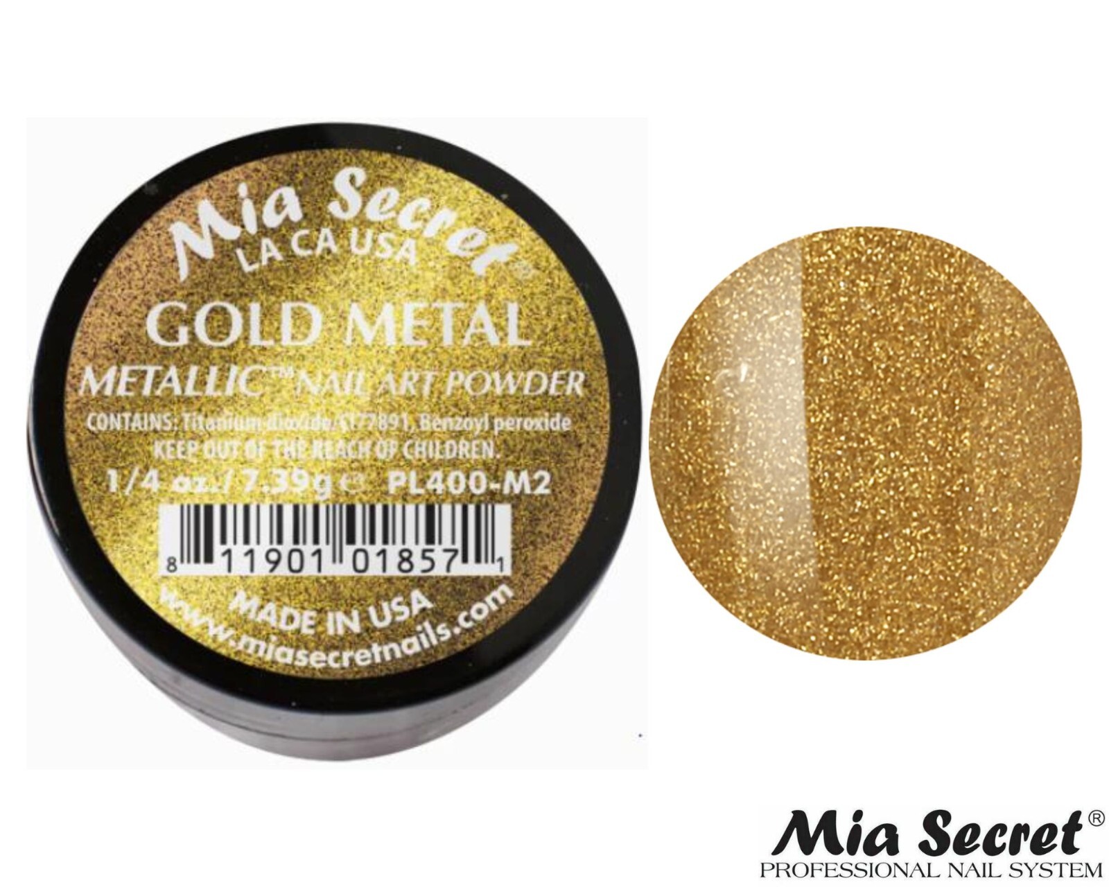 MIA SECRET Nail Art Powder 1/4oz- Gold Metal (METTALIC COLLECTION)