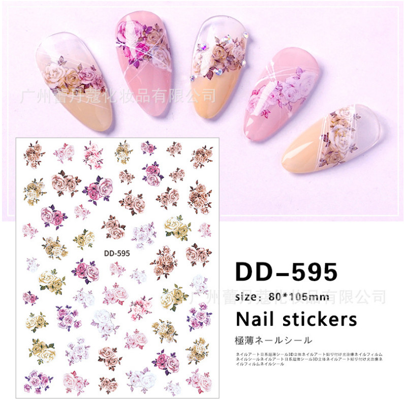 3D Nail Art Stickers Pink ROSE FLOWER Self-Adhesive Transfer Decals DIY NH12