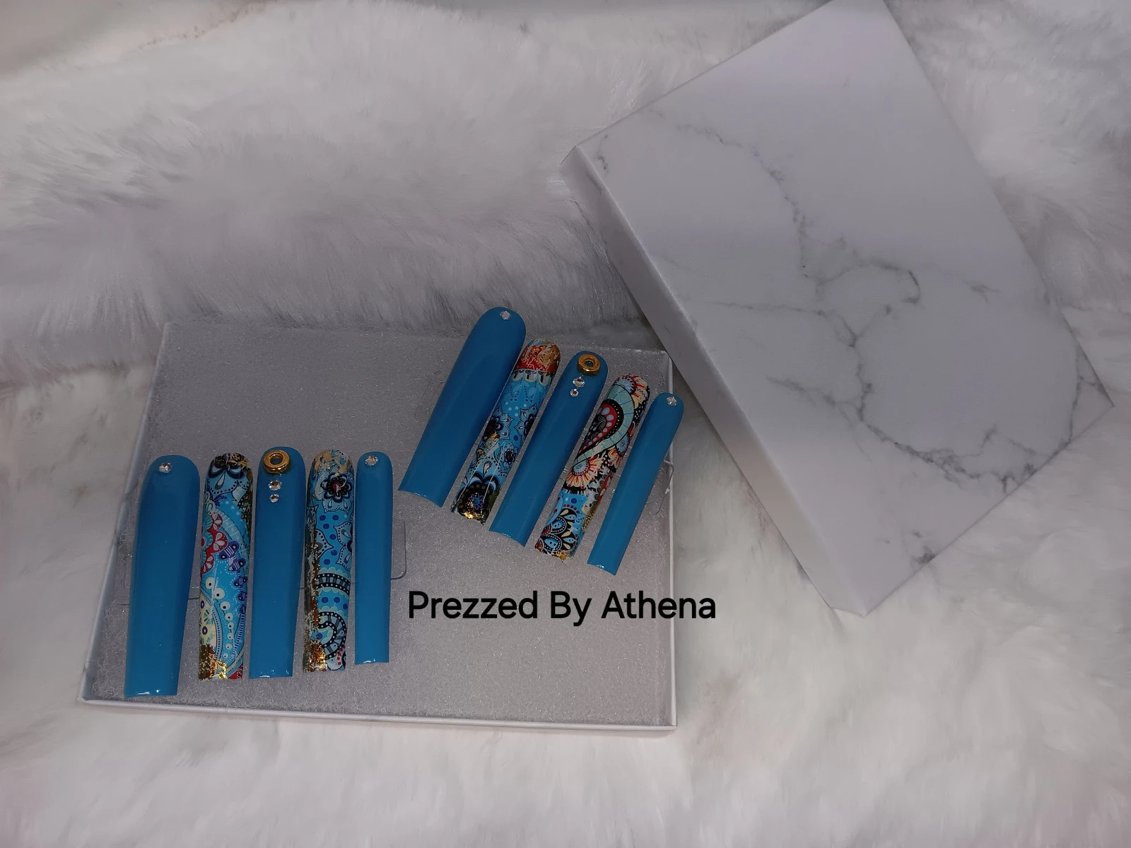 Luxury Handmade Press-On Nails I Reusable I Make Baby Blues I Square Shape l 3XL