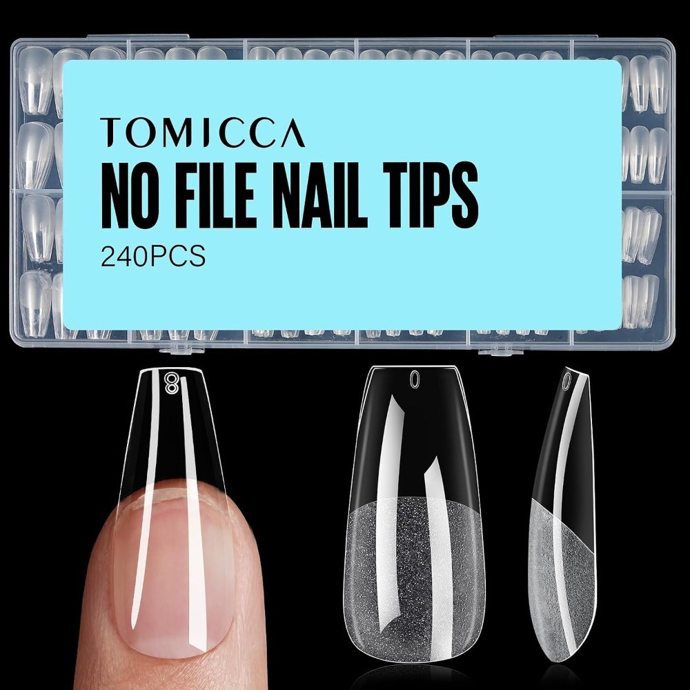 240Pcs Medium Coffin Acrylic Nail Tips, Half Matte Half Glossy, 12 Sizes False