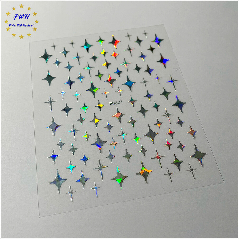 Laser Silver 4 Pointed Star Nail Decal Sticker Christmas Star of Bethlehem