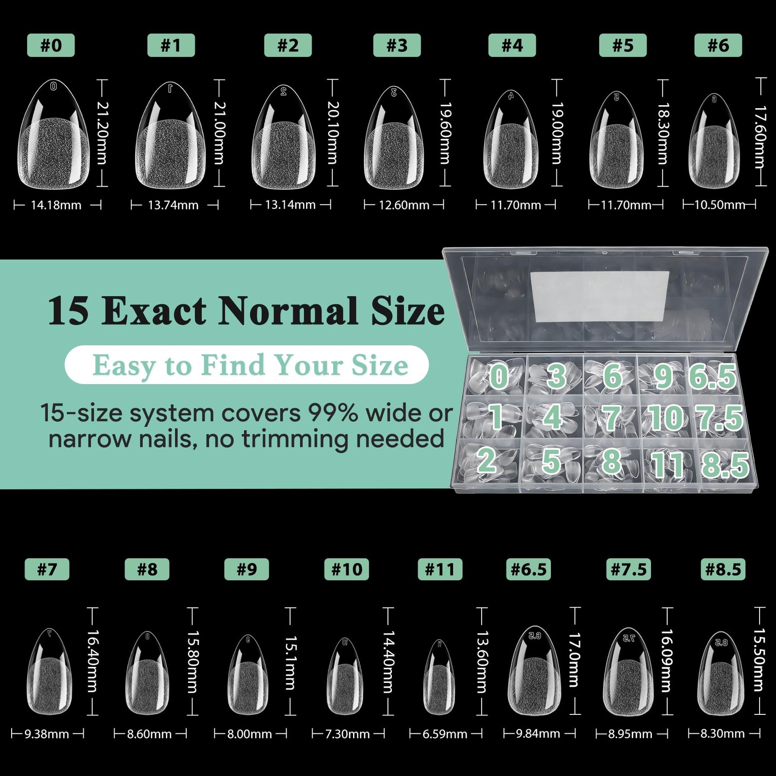 Leykosh Short Almond Nail Tips – 15 Sizes 330PCS Soft Fake Nails, Half Matte …