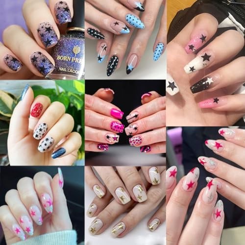 8 Sheets Star Nail Art Stickers 3D Shiny Star Nail Decals Self Star Stickers-26