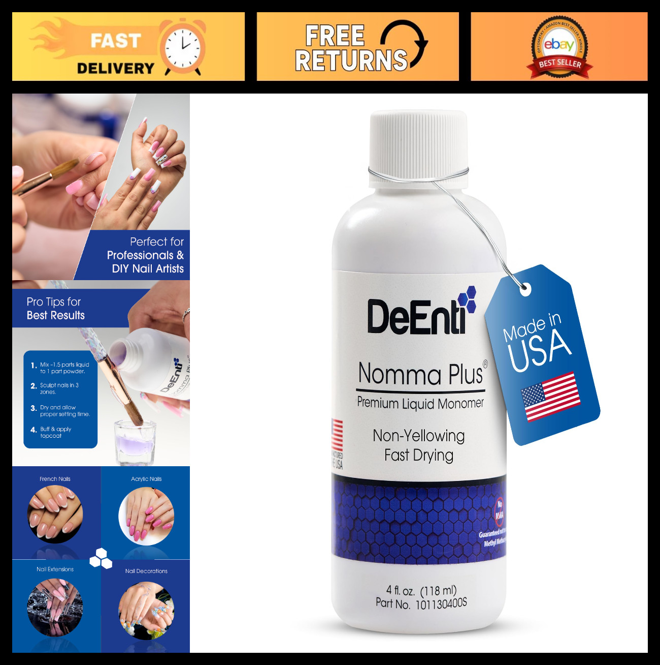 Professional Liquid Monomer for Acrylic Nails, Non-Yellowing 4oz, Salon Quality