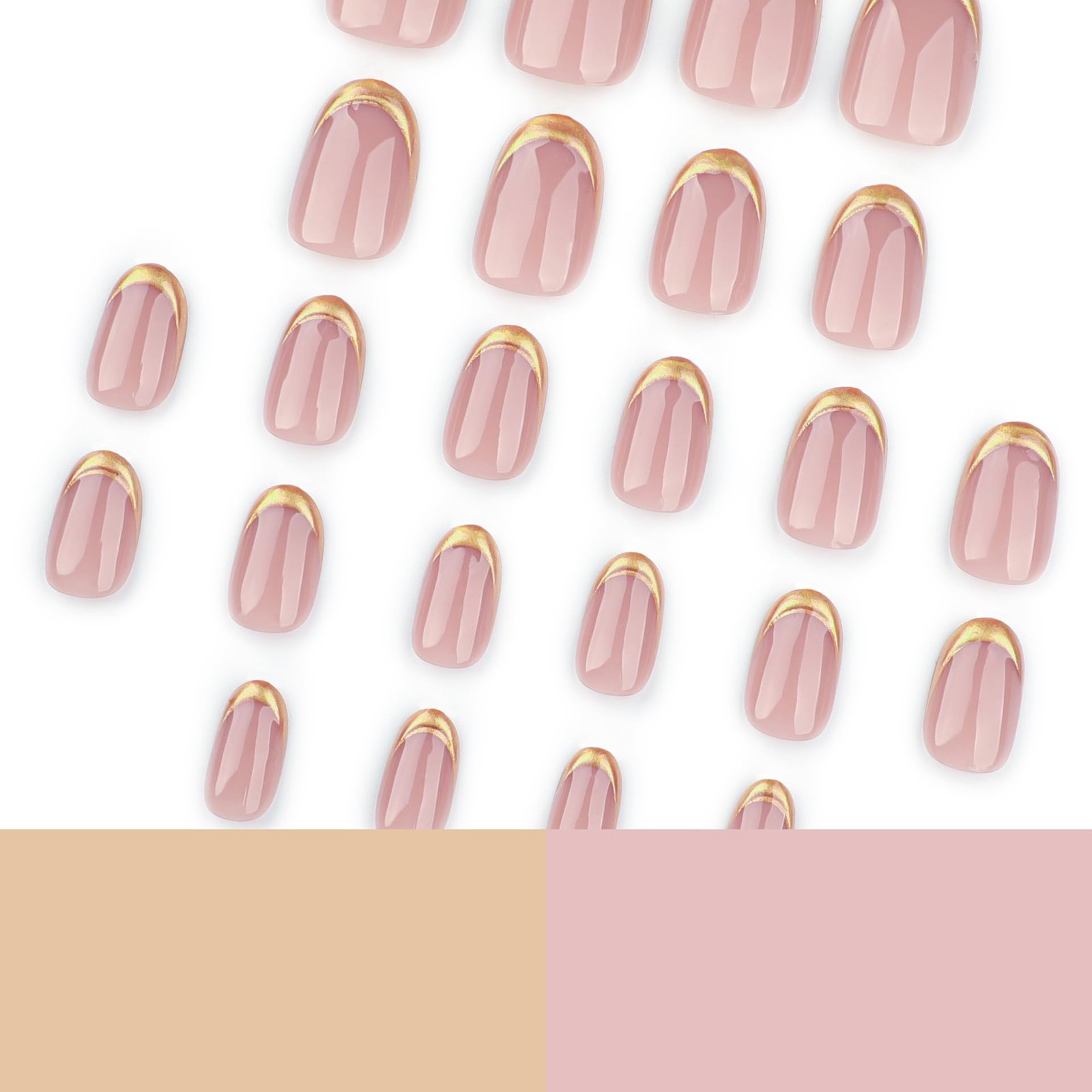 Gold French Tip Press on Nails Short Almond Fake Glossy Short, Style 8
