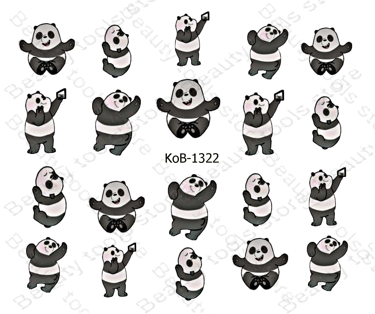 Nail Art Water Transfer Stickers cute funny panda playing KoB-1322
