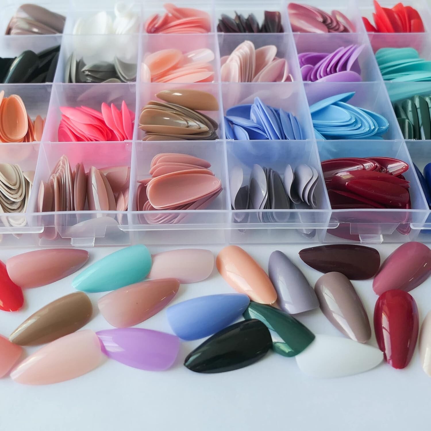 576Pcs Almond Press on Nails Kit Glossy Colored Straight Fake Nails Short Ful…
