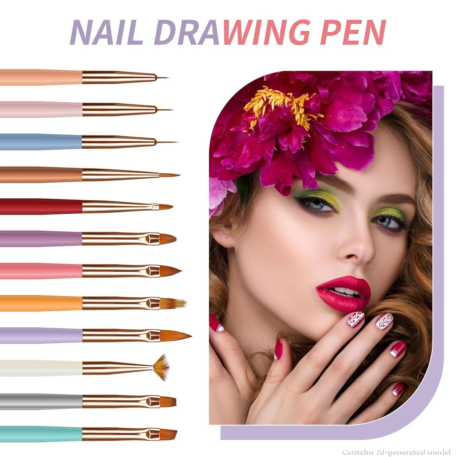 Nail Dotting Tools Double-Ended Nail Art Brushes Kit Nail Art Gel Polish Liner B