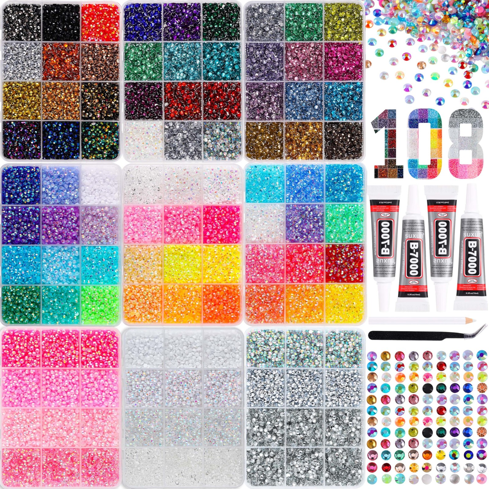 LERBOU 81000PCS Bedazzling Kit with 9 Boxes, 3mm Flatback Resin Rhinestones, …