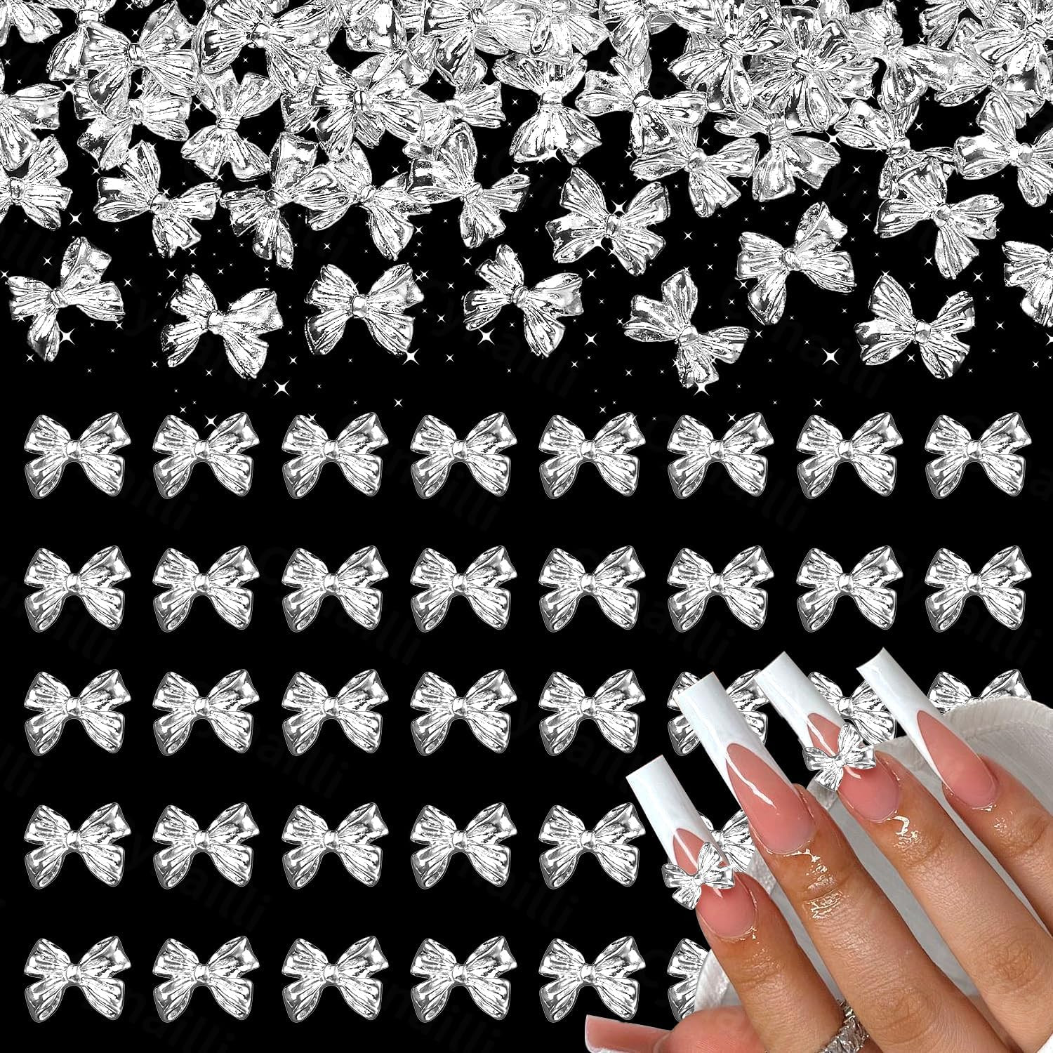 80 Pcs Gold 3D Bow Metal Nail Charm, Luxury Shiny Bows Nail Jewelry Charms for A