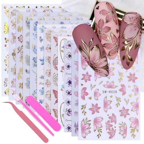 3D Flower Nail Art Stickers Decals Luxury Flower Flower Golden Edge Styles