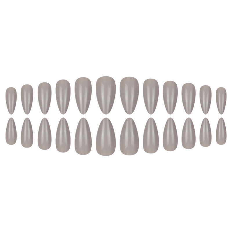 48pcs Medium Almond Press On Nails, Misty Gray Nude Glossy Solid Color