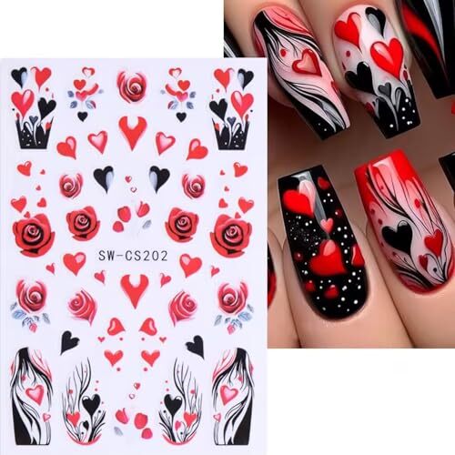 4Pcs Heart Nail Stickers,Valentine’s Day Nail Art Stickers 3D Retro Classic