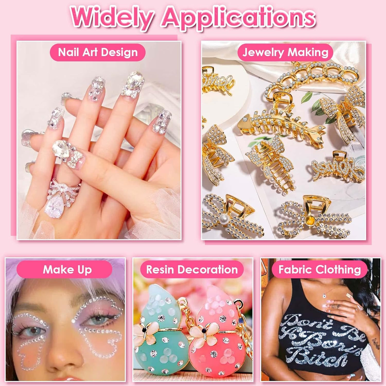 B7000 Jewelry Adhesive Glue with Glass Rhinestones for Crafts, 2100Pcs Flat Back