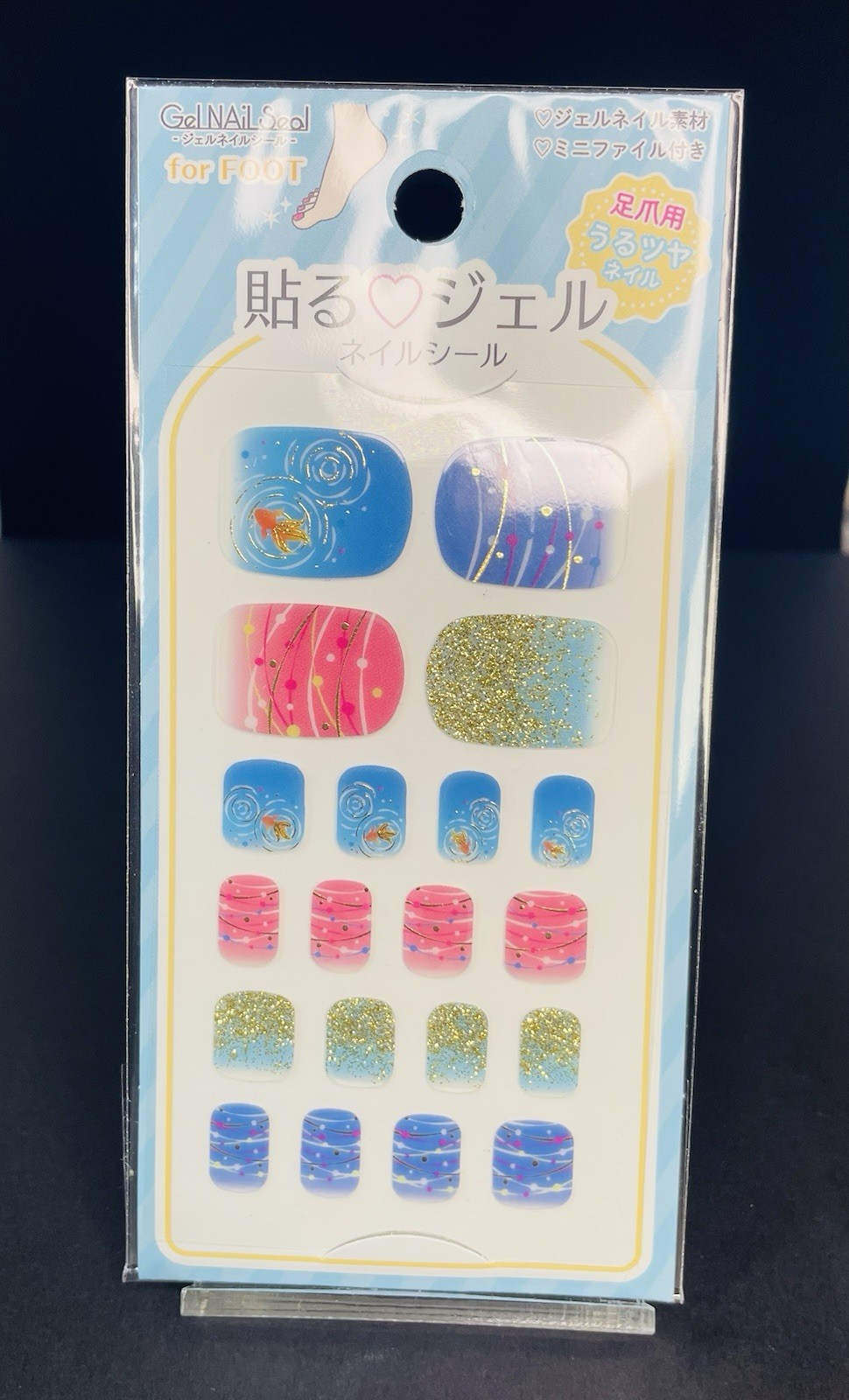 Japan Gel Nail Stickers for Toes Goldfish Blue Pink Glitter Summer Festival
