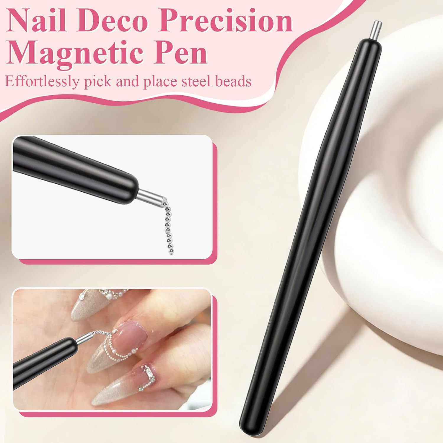 3 in 1 Cat Eye Nail Magnet Set, Double-Head Magnet Wand with Steel Ball round Be