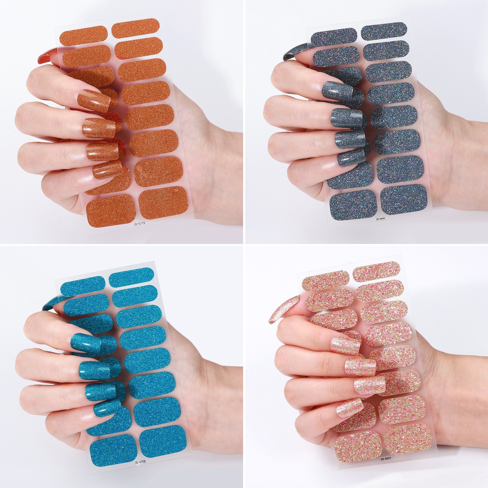 Glitter Nail Wraps Full Size Sticker Nail Polish Art Self-Stick Decor