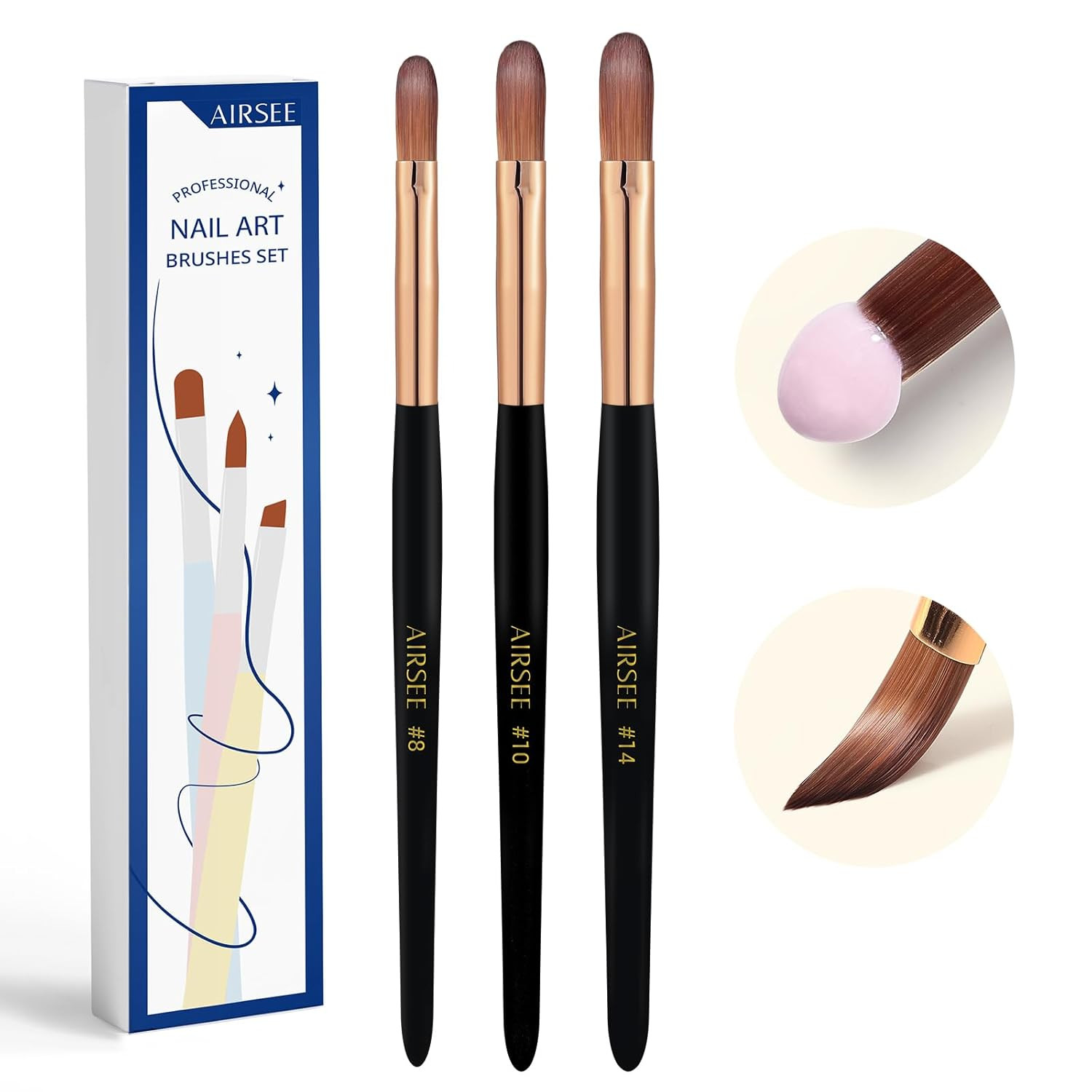 3PCS Acrylic Nail Brush Set, Size 8/10/14 for Beginner & Professional Use for Ac
