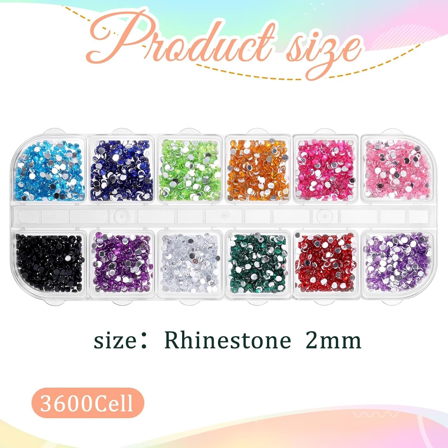 Colorful Nail Rhinestones Kit – 3600 Pcs of 2mm Flatback Jewels for DIY Designs