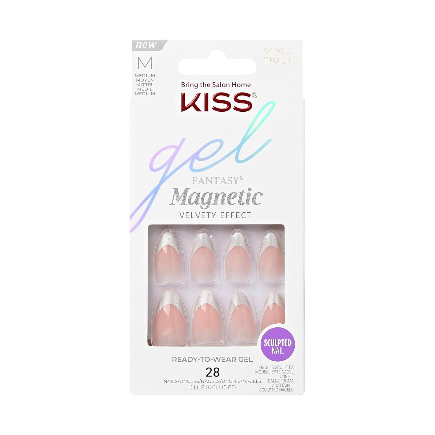 Kiss Gel Fantasy Magnetic Velvety Effect Glue-On Nails Medium Almond Shimmery
