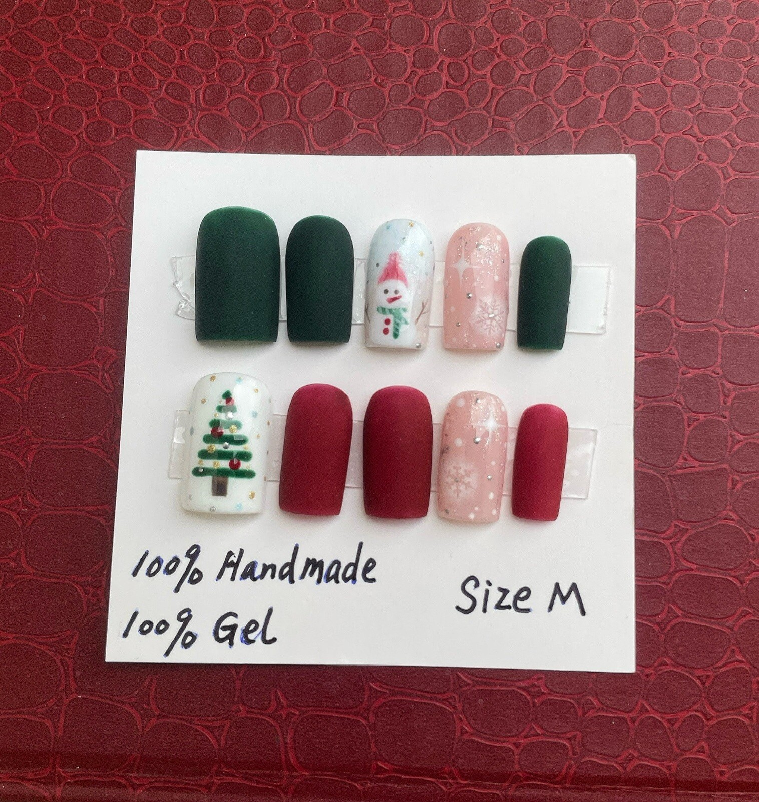 Handmade Short Square Gel press on nails 100% Gel-x Tip Size Medium W Kit