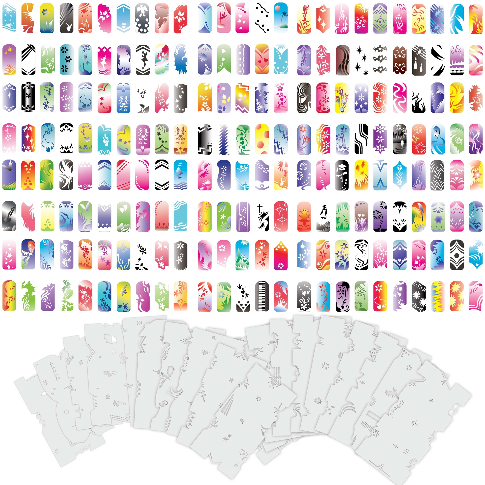 280 Airbrush Nail Art STENCIL DESIGNS Set 6 – 20 Template Sheets Kit Brush Paint