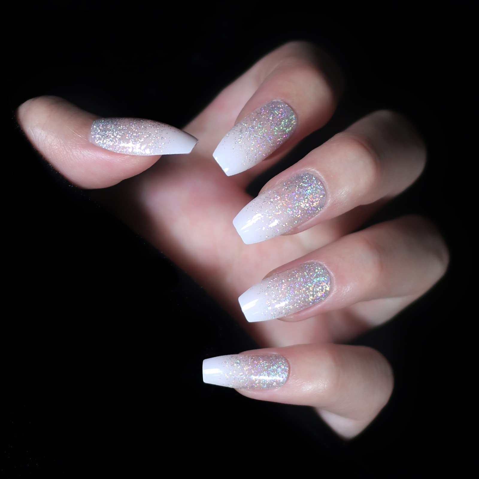 Glossy Nude Pink Gradient Press on Nails, Medium Length Coffin False Nails, B…