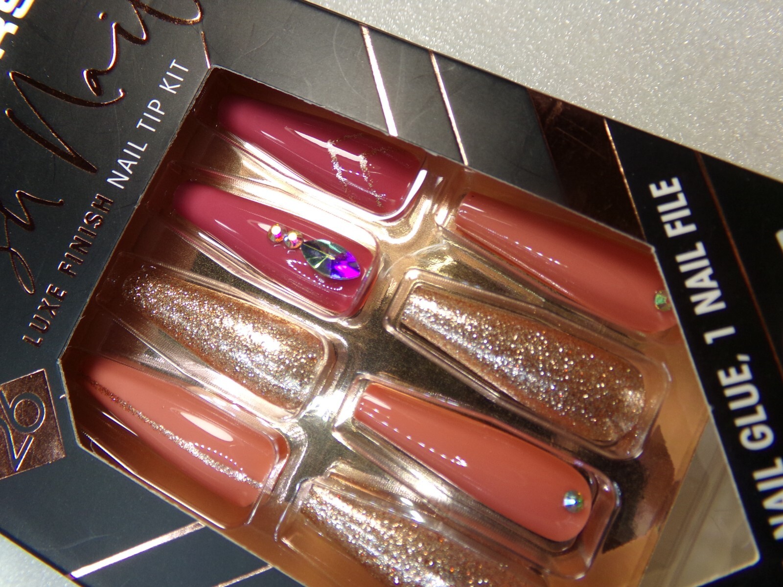 L.A. Colors NAILS GLUE ON Lavish Shiny Coral & Rose LONG LENGTH