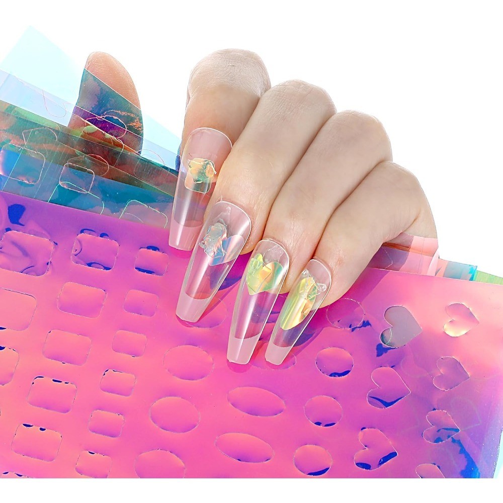 Aurora Nail Foil Stickers Laser Holographic Nail Art Decals Iridescent Glass