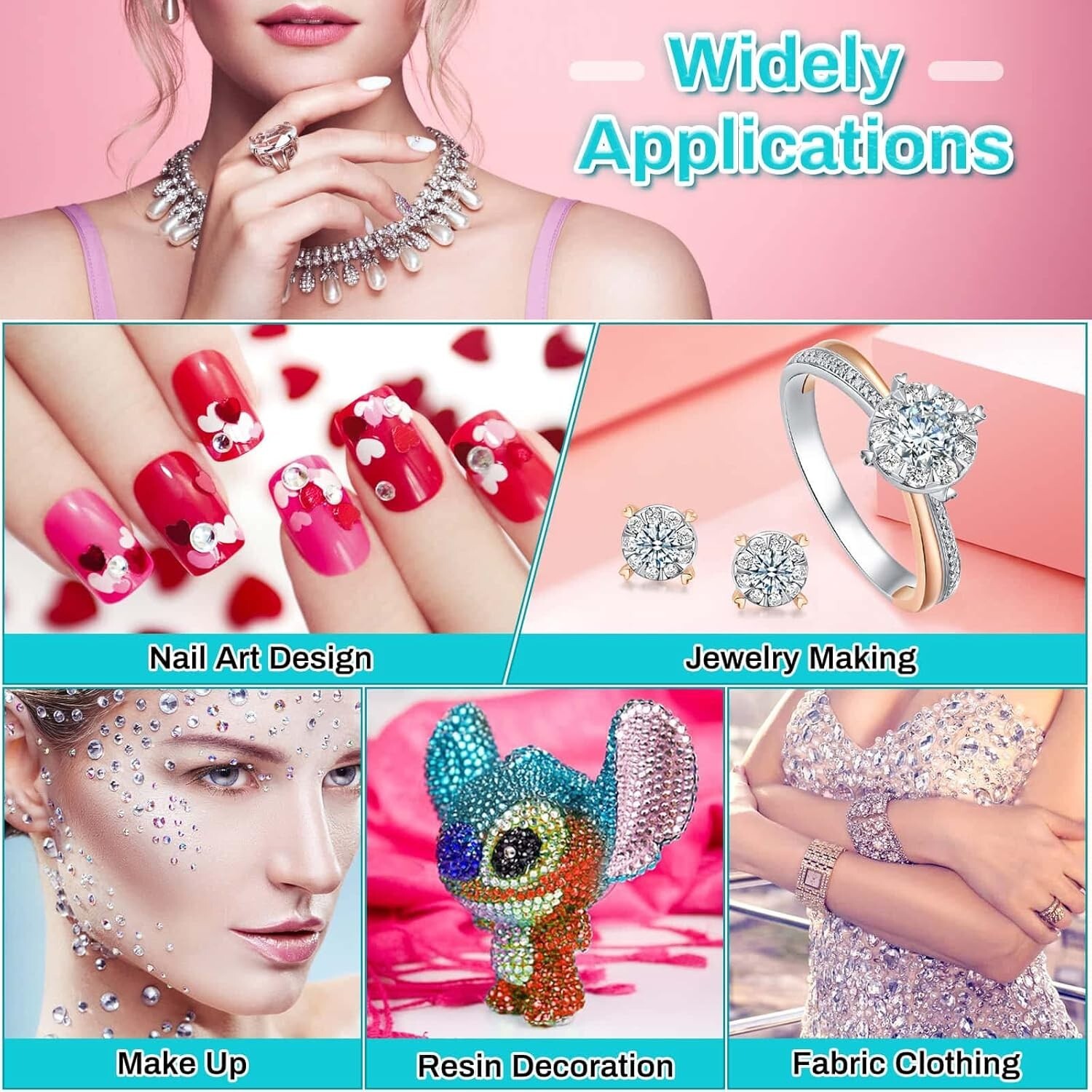 2100Pcs Clear AB Rhinestone with Tweezer Clear Glue Tool Kit For Making DIY