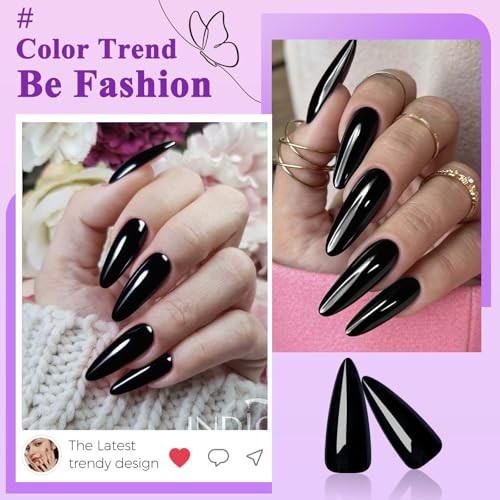 144pc Black Stiletto Fake Nails, Long Pointy Acrylic Nails for Women Girls