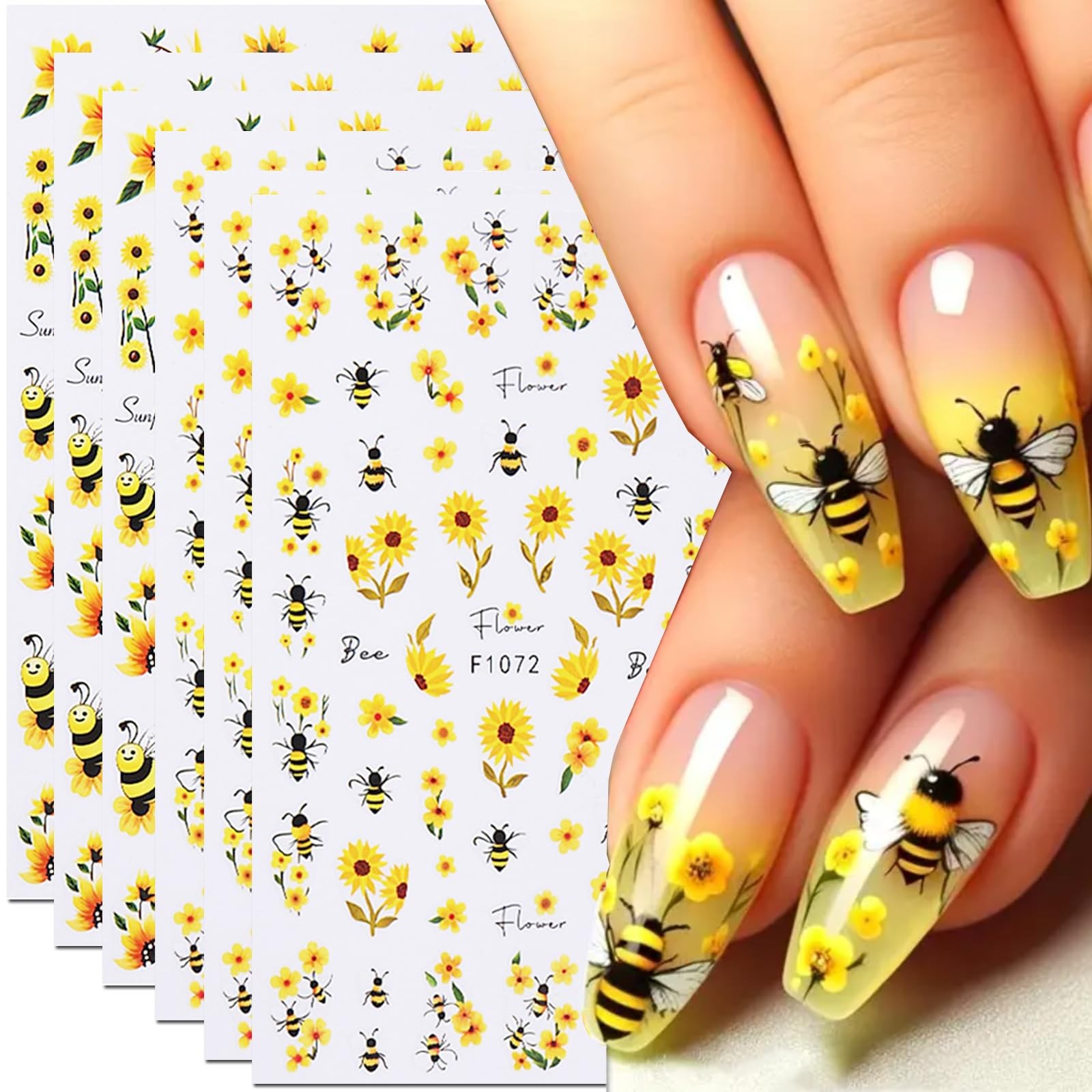 3D Nail Art Stickers Bee Flower Nail Decals Spring Summer Nail Art Supplies S…