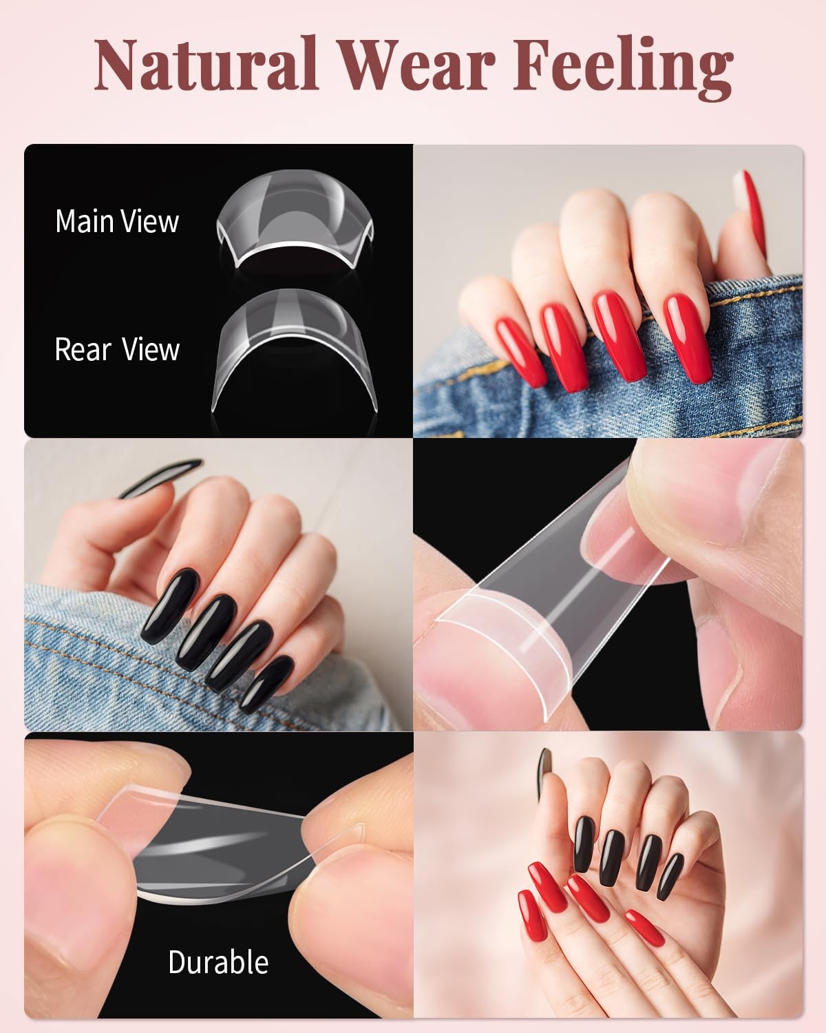 MORGLES Clear Acrylic Nail Tips, 500 Pcs Nail Tips Square Half Cover with Glu…