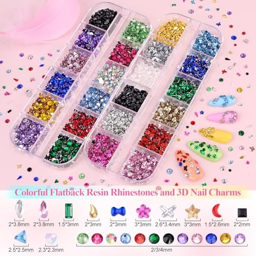 8 Boxes Nail Charms and Gems for Manicure, Flat Pearls Nail Flowers Nail
