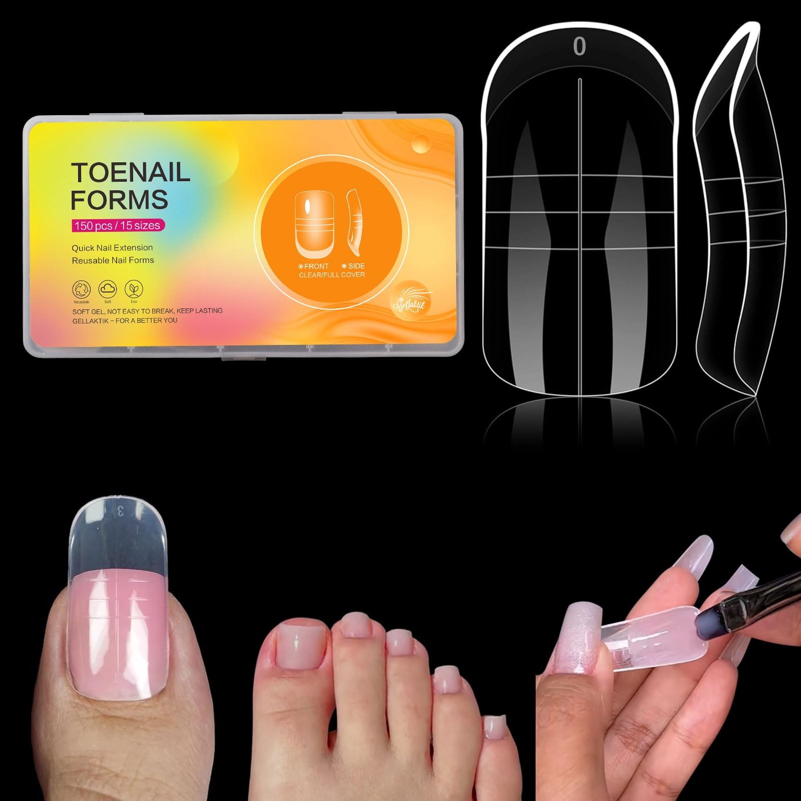 Toe Dual Forms for Poly Gel, 150PCS French Nail Forms for Toes, 15 Sizes Clea…
