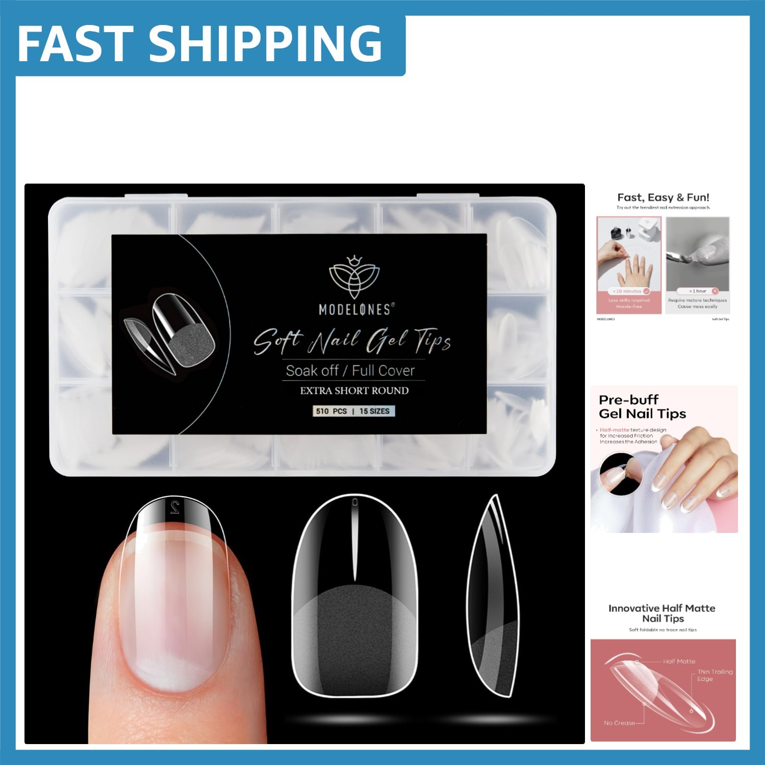 510Pcs Full Cover Nail Tips – Half Matte Round for Easy DIY Manicures