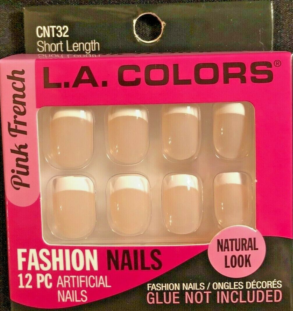 LA COLORS 12 Glue On Nails Short Square Natural Look with White French Tips