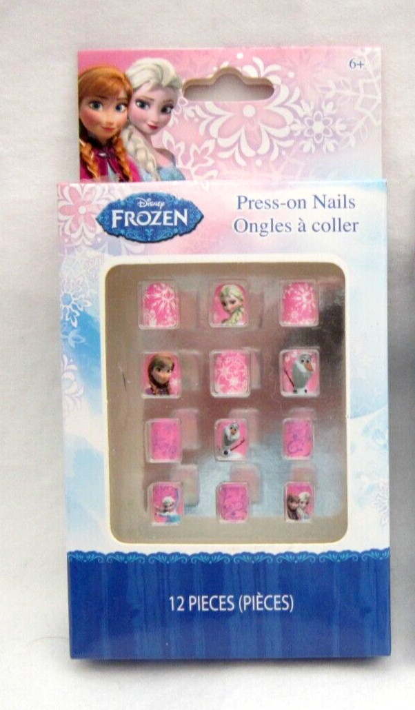 Girls Disney Pink Frozen Character Press On Stick On Nails 12 Count-Brand New!